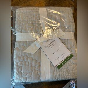 NWT Pottery Barn King Size Belgian Flax Linen Floral Sham - Soft Light Gray Grey